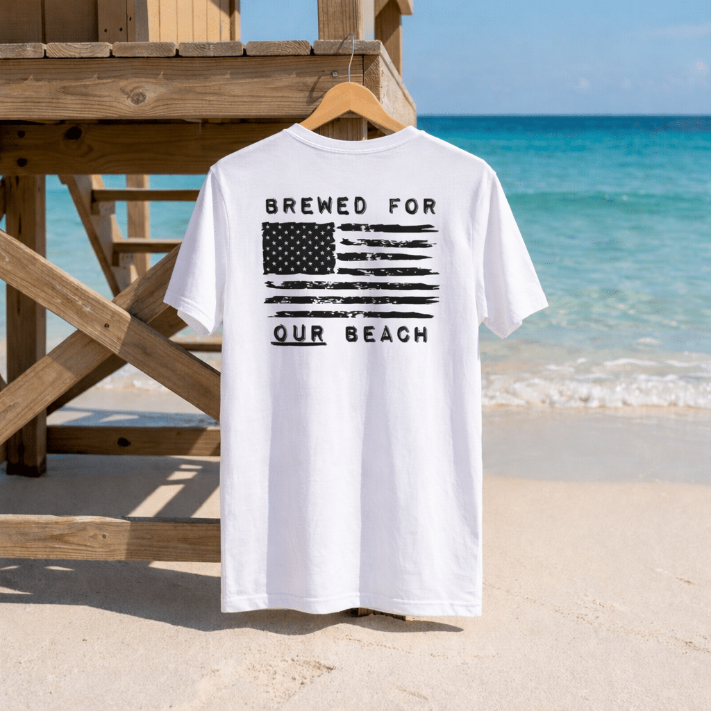 WHITE UNISEX LOGO 'BREWED FOR OUR BEACH' TEES - Image 2